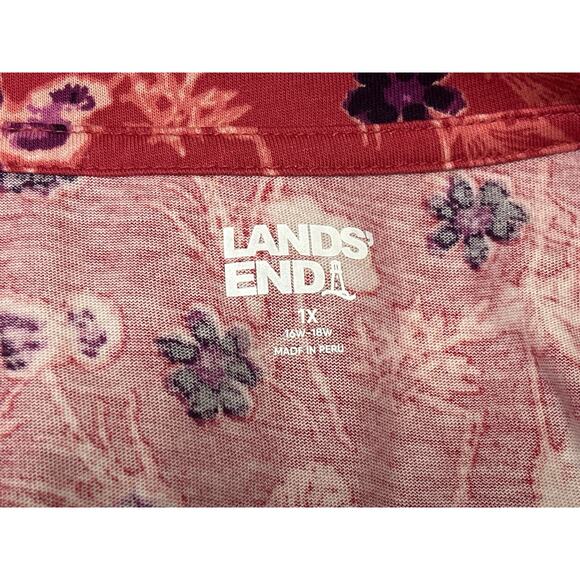 Lands' End Women's Pink Red Floral Cotton Long Sleeve Tee T-shirt Top Size XL - Picture 4 of 5